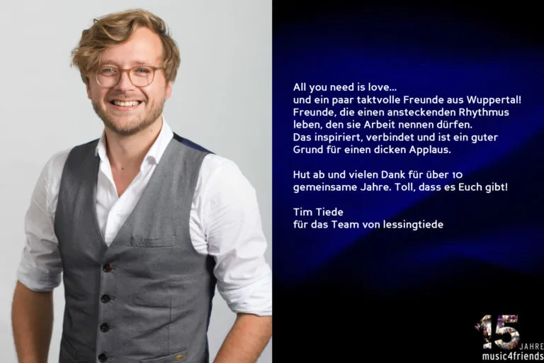 Gratulation zum 15-jährigen Jubiläum von music4friends mit Wegbegleitern.